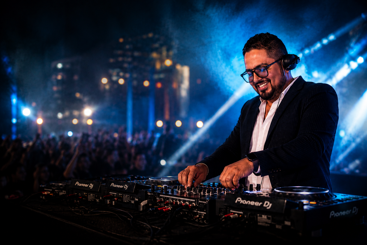 Oscar Patrón DJ en cabina durante evento